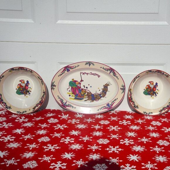 Merry Christmas Oval Platter and 2 Matching Serving Bowls - Picture 1 of 4